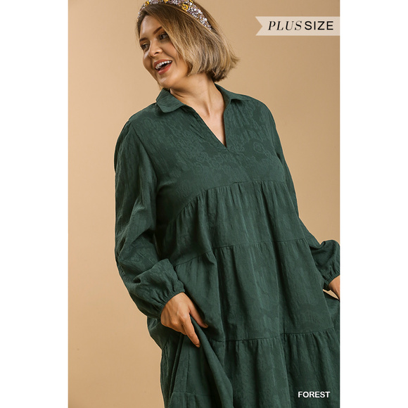 Rachell`s Boutique Dresses & Skirts - Textured Long Sleeve Collar Split Neck Tiered Maxi Dress